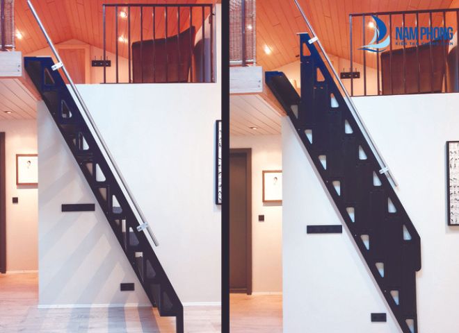 Mẫu cầu thang kiểu dáng xoắn ốc gấp gọn vào tường hiện đại nhất