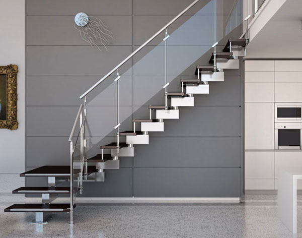 Cầu thang kính trong suốt kết hợp tay vịn inox 